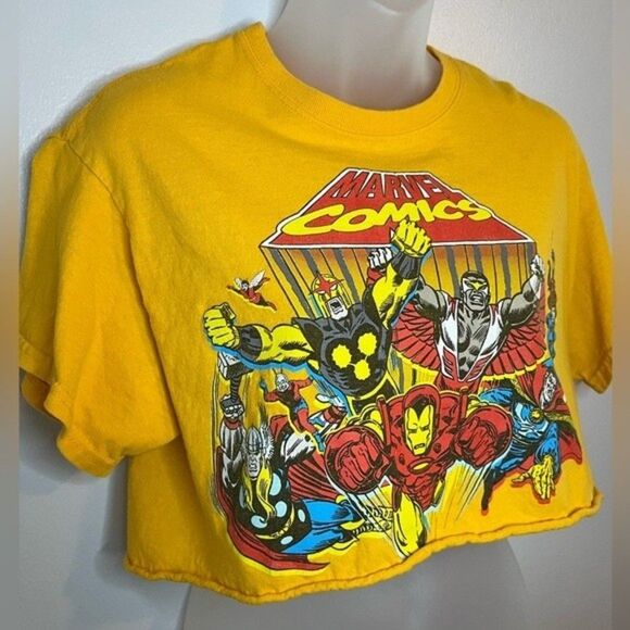 Marvel Women’s Yellow Cropped Graphic Tee Size Medium - Picture 3 of 4